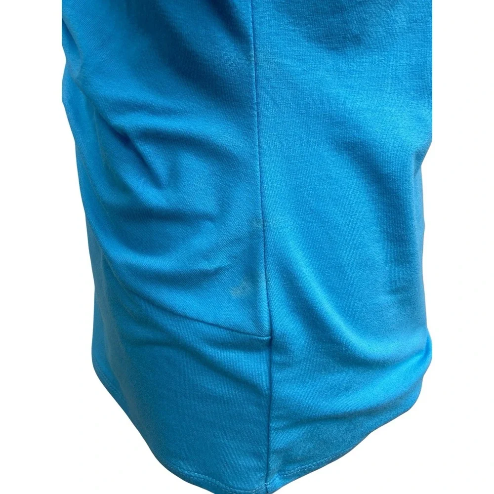 Etcetera Womens M Turquoise Blue Ruched V Neck 3/4 Sleeve Stretch Top